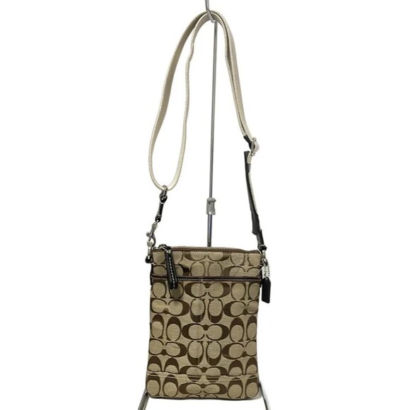 COACH Hamptons Signature Swing Pack 10250 Khaki Dark Brown Jacquard Leather - Picture 1 of 9